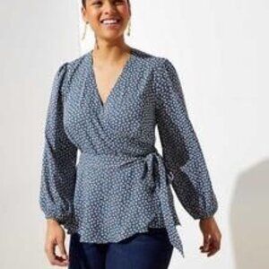 Loft Plus Long Sleeve Daisy Print Flower Wide Flowy Wrap Top Shirt Blouse 24W